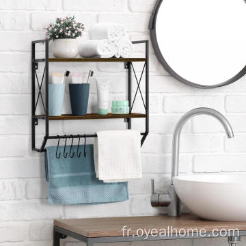 Étagère de salle de bain à 2 couches murale avec barre de serviette